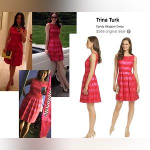 NEW Trina Turk Candy Wrapper dress 2 red pink fit flare POCKETS stripe Easter